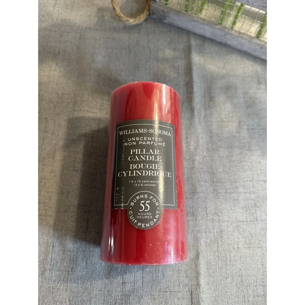 Williams Sonoma Unscented Non Parfume Pillar Red Candle 55 hours 3